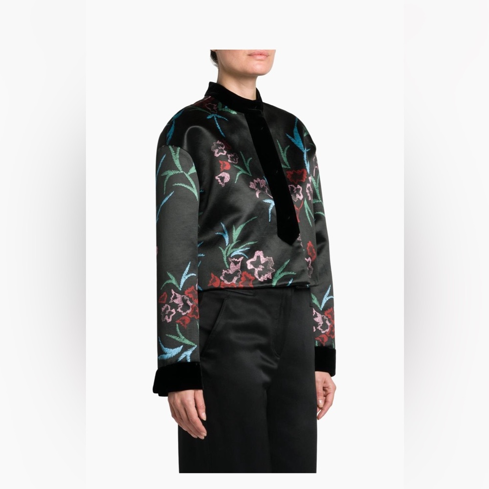 NWOT Giorgio Armani High End Floral Embroidered Silk-Linen Top, Size IT 42 US 6 - Picture 4 of 12